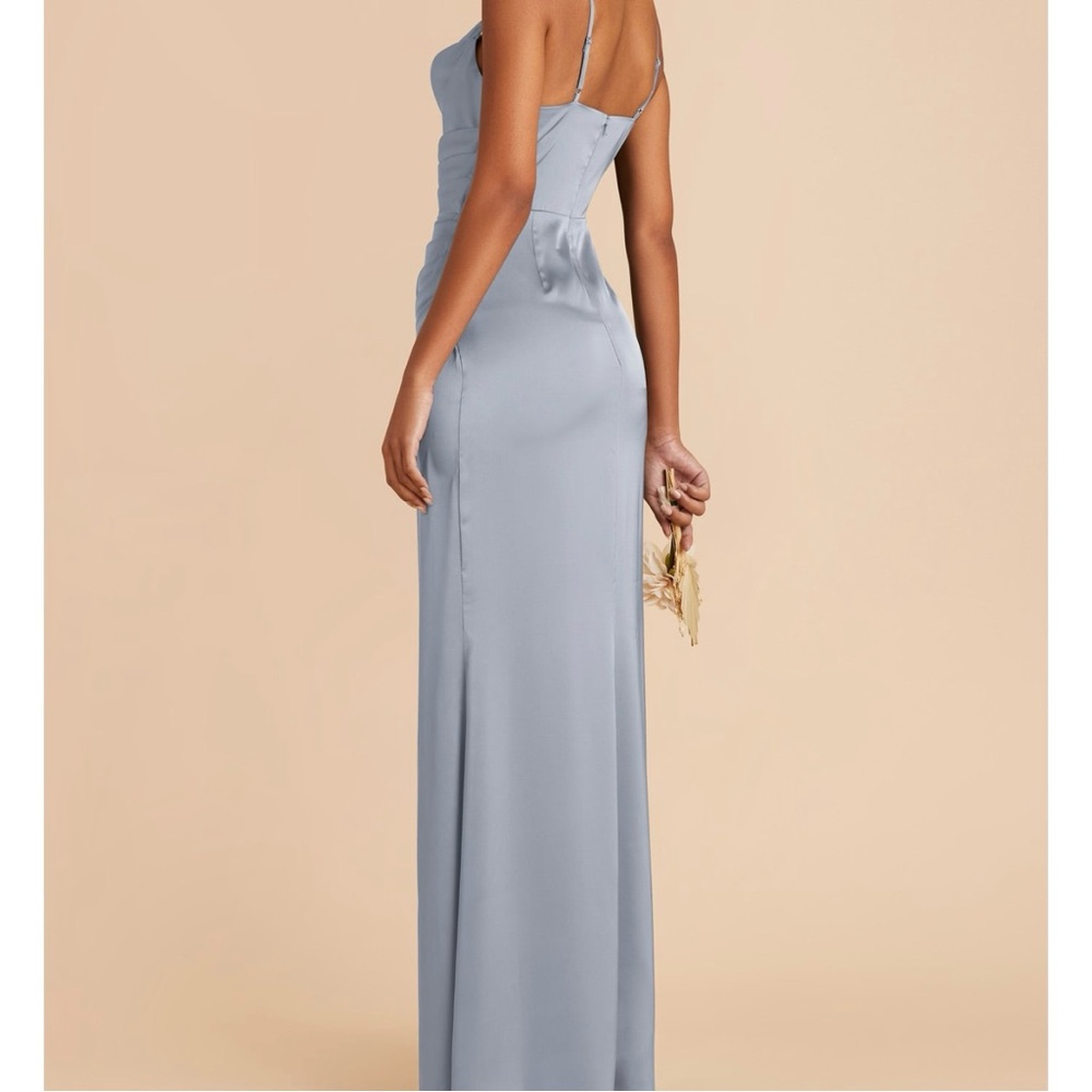 Birdy Grey Matte Satin Dusty Blue Bridesmaid Dress - Picture 3 of 6